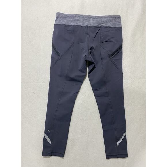 Lululemon Gray Running Capri Leggings Size 6 | Zip Pockets & Reflective Trim - Picture 3 of 10